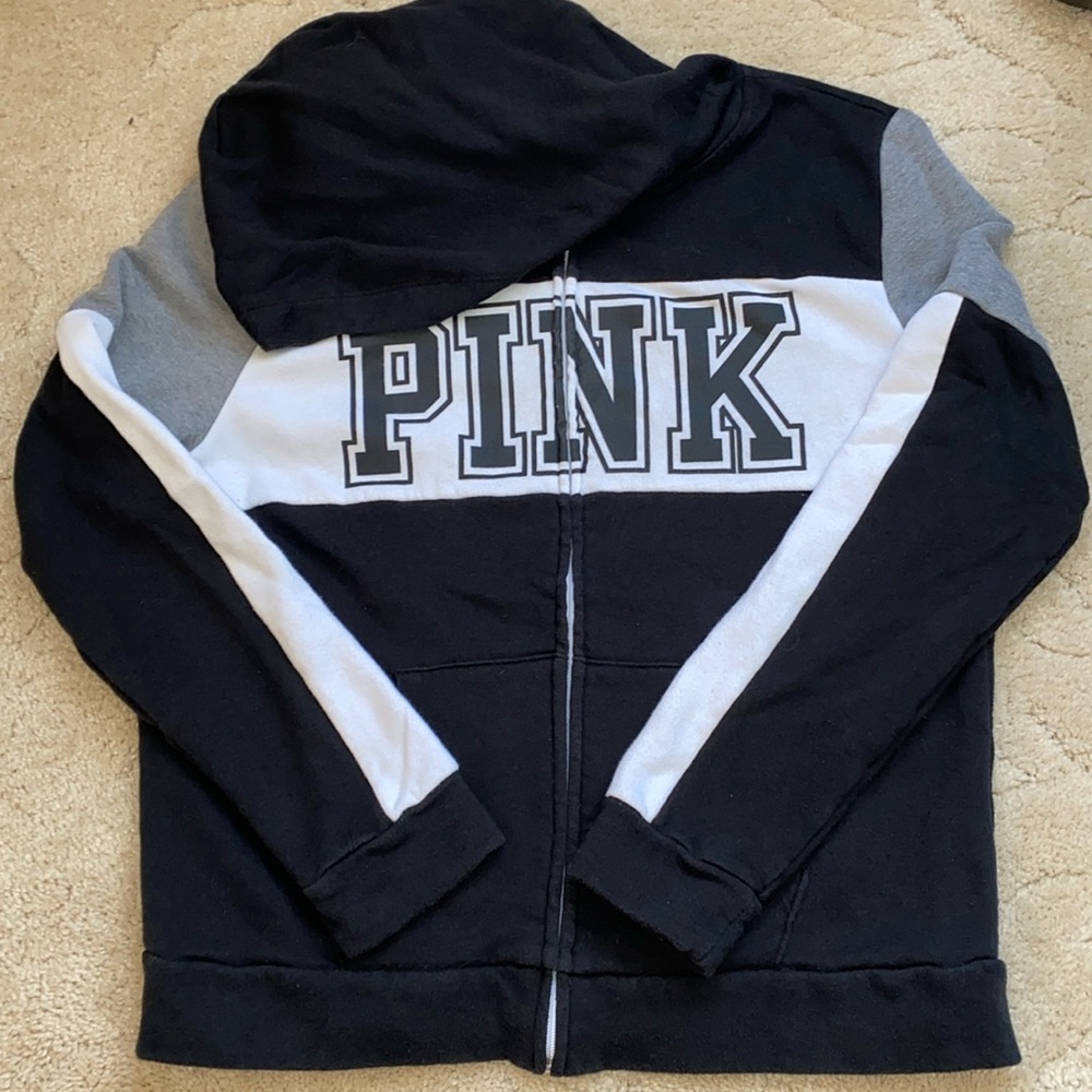 PINK Victoria’s Secret black & white hoodie, size L